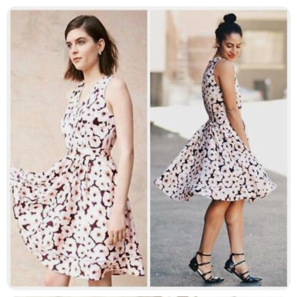 Banana Republic Floral Fit Flare Dress 2 Sleeveless Pleated V Neck Wedding Guest